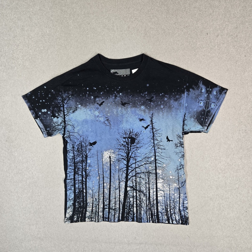 Tony Hawk Men Shirt L Black Skateboarding Allover Print AOP Forest Birds READ